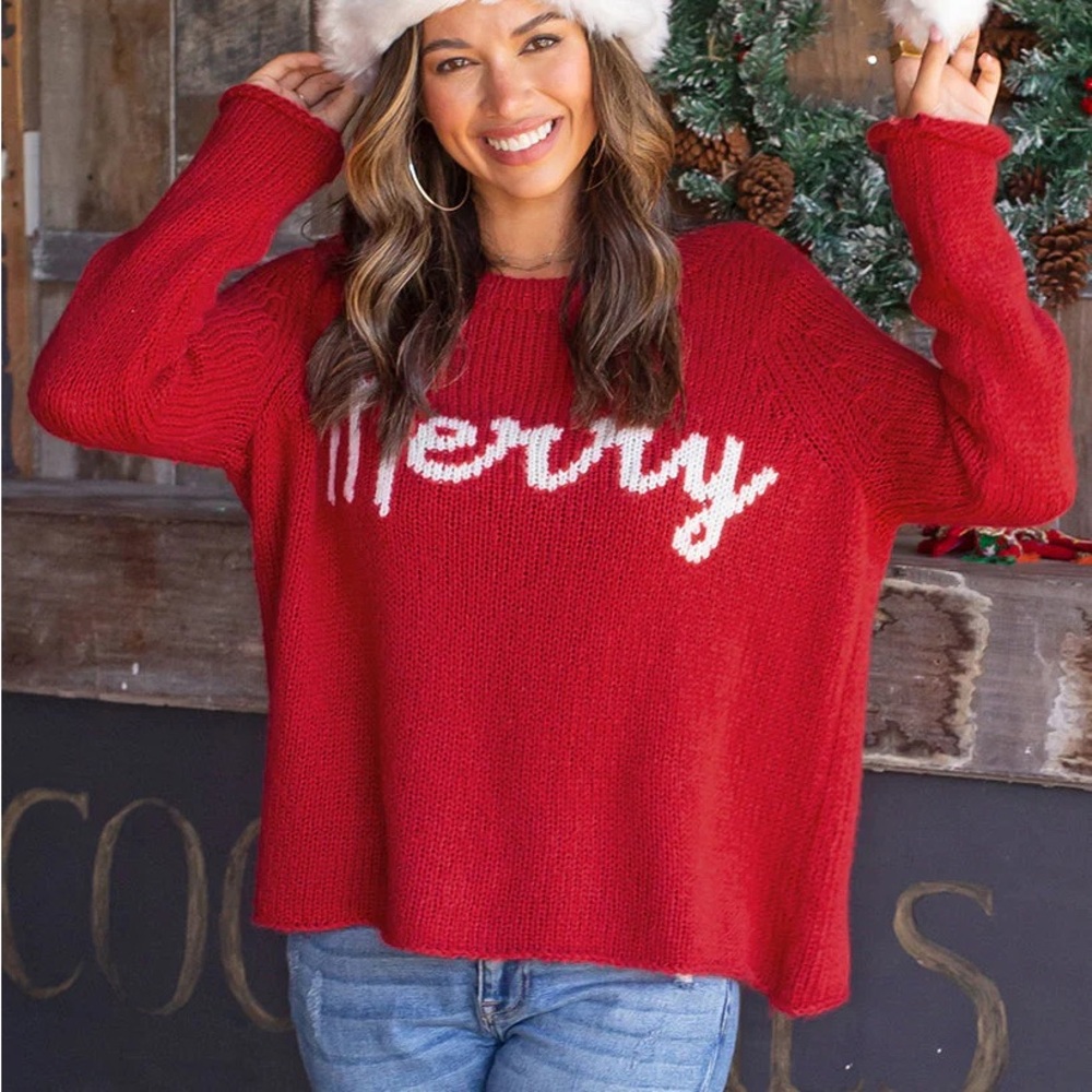 Wooden Ships MERRY holiday sweater-Red